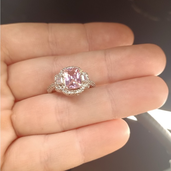 Morro Redondo Pink Tourmaline, Zircon Ring in Platinum Over Sterling Silver - Picture 3 of 7